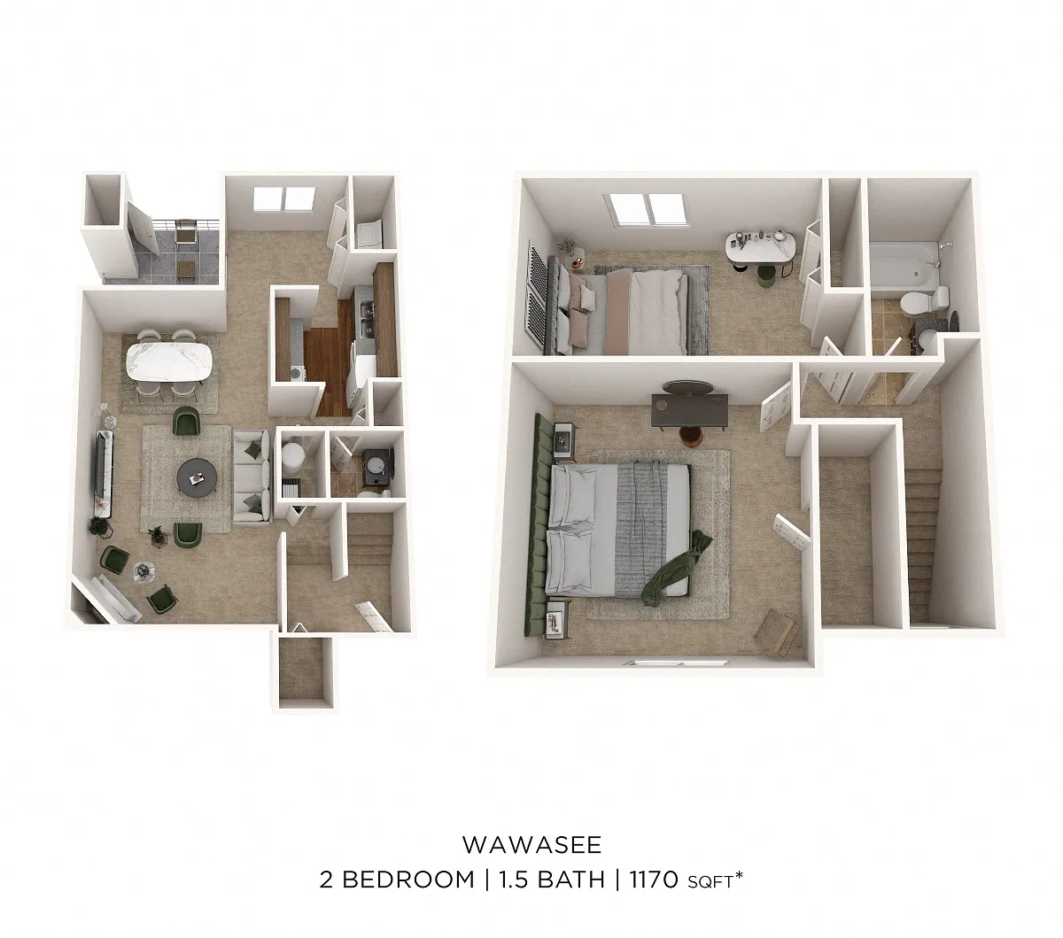 Floor plan Two Bedroom 1.5 Bath Townhome