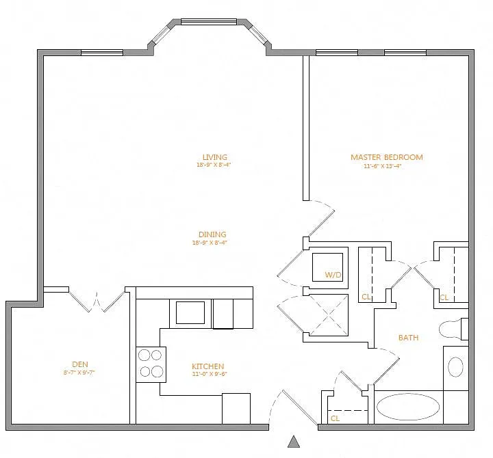 Floor plan 1 Bed/1 Bath Den-I