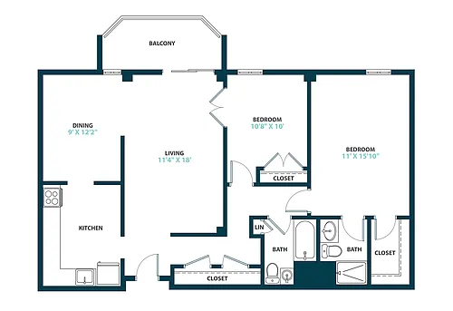 Floor plan Two Bedroom Two Bath
