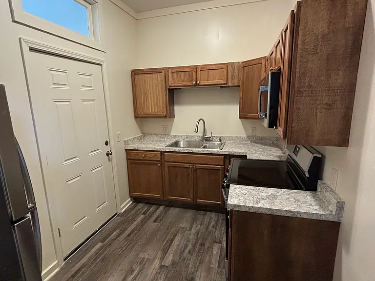 Kitchen from living room doorway.