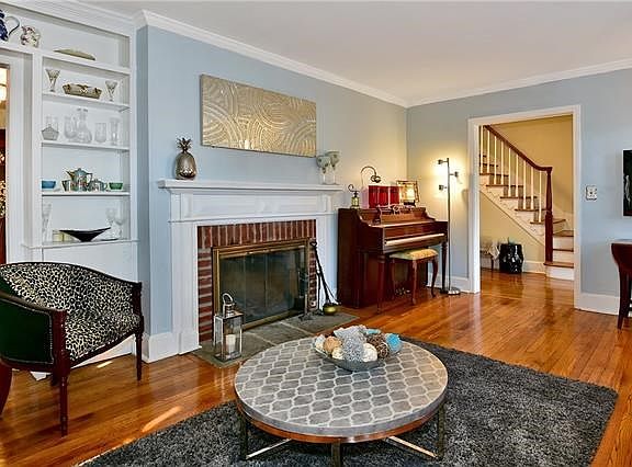View of living room into entry foyer