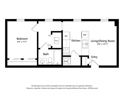 Floor plan 1 Bed/ 1 Bath | A1-1