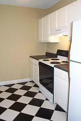 cute black and white kitchen