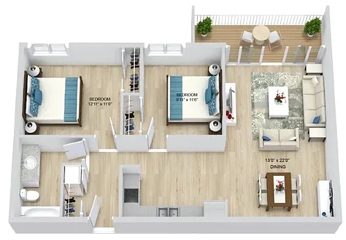 Floor plan 2 Bedroom 1 Bath
