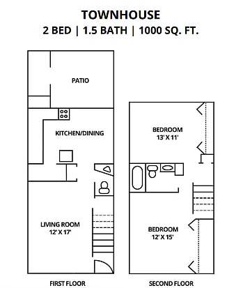 Floor plan 2 Bedroom 1 and Half Bath Townhome