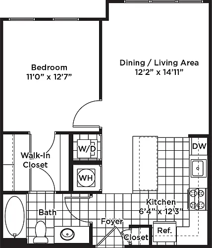 Floor plan 1 Bedroom 1 Bath - A7