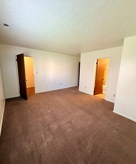 Another view of the primary bedroom- closet on left- bathroom on right