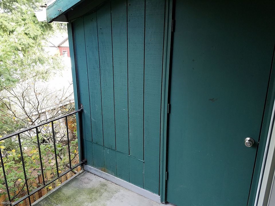 Outside patio area with locking storage closet.