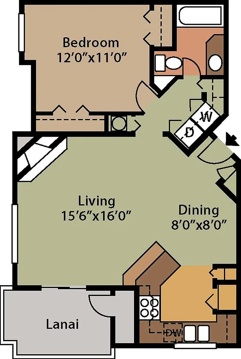 Floor plan The Willow 1X1 860 Sq Ft