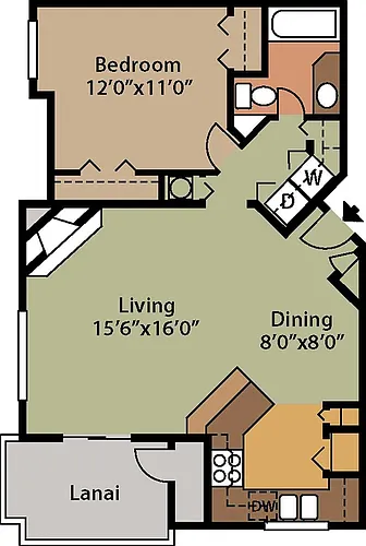Floor plan The Willow 1X1 860 Sq Ft