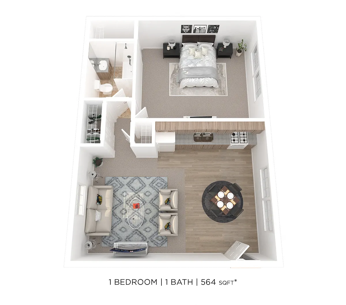 Floor plan One Bedroom - 564 sqft