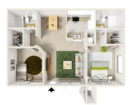 Floor plan 2BD, 2BTH