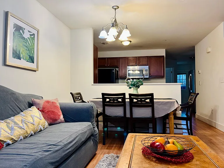 Open living room with dining area.