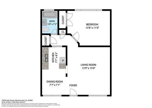 Floor plan 1 bed 1 bath
