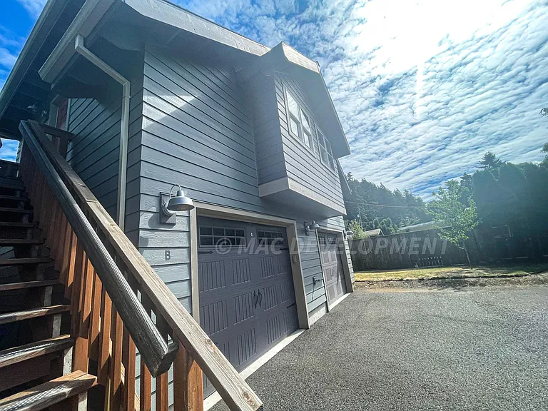 Exterior of Unit B above Garages.