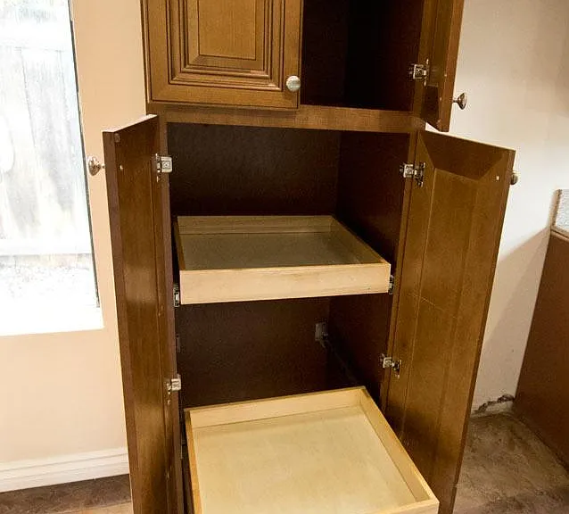 Pantry with rolling pull out shelves