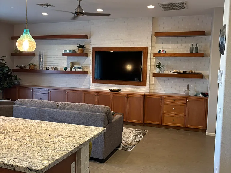 View from kitchen to great room