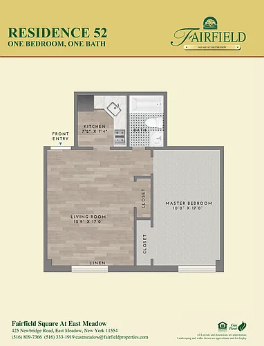 Floor plan Residence 52 One Bedroom One Bath