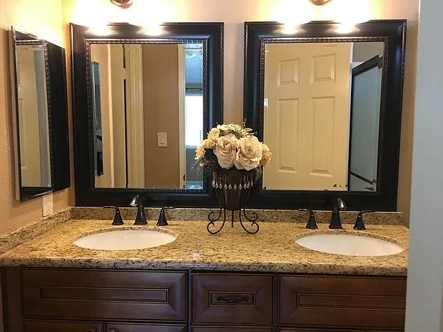master bath with dual sinks