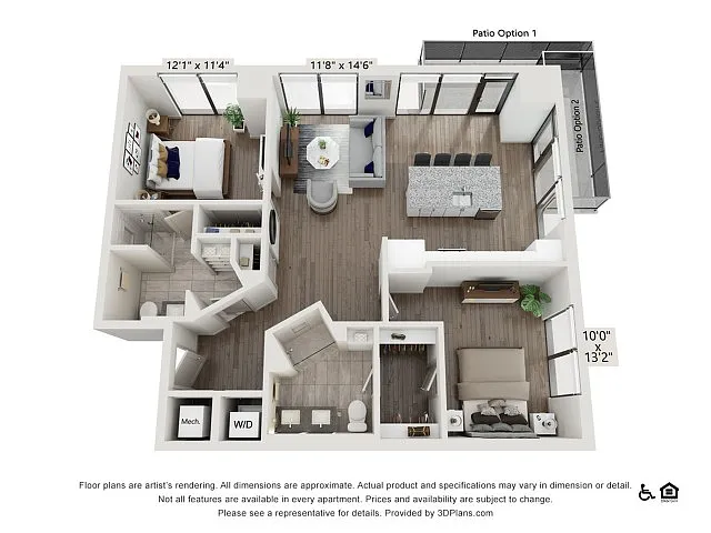 Floor plan Two Bedroom Two Bath (1141 SF)