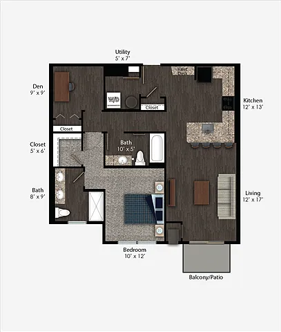 Floor plan Franklin Style E 1BR + Den