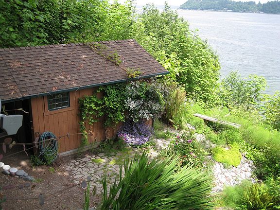 Garden shed, wood storage.