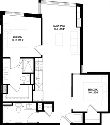 Floor plan Two Bedrooms/Two Bathrooms (B09)