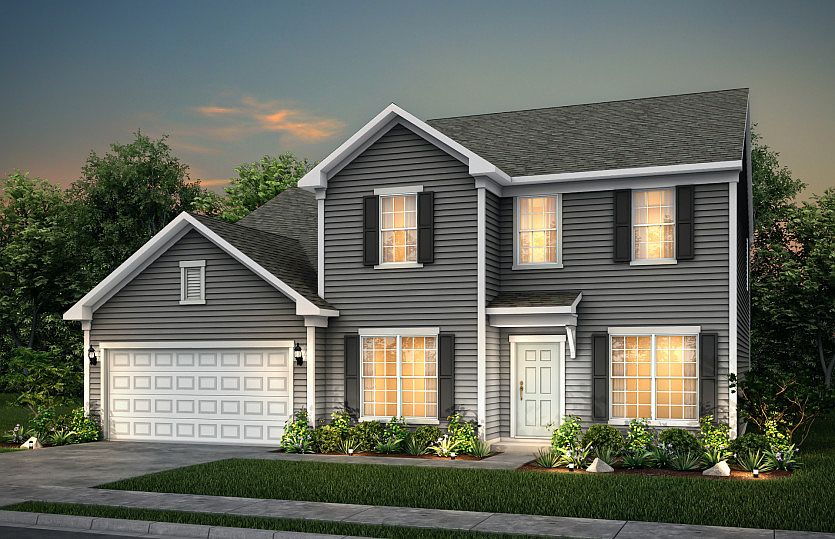 Riverton exterior 1 features siding, covered front door and 2 car garage