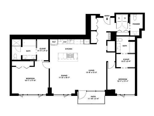 Floor plan 2 Bed/2.5 Bath PH - G