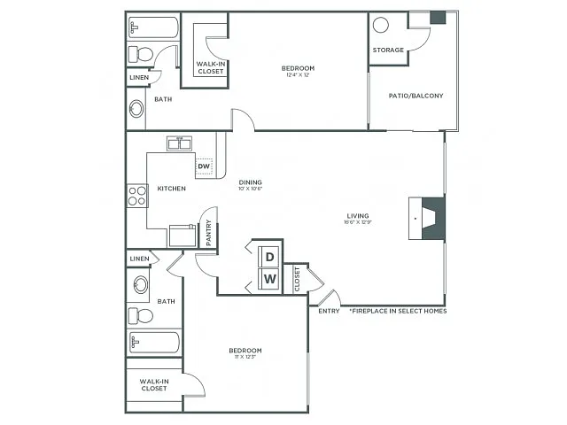 Floor plan 2 Bedroom 2 Bath B - Sophisticated