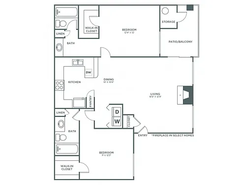 Floor plan 2 Bedroom 2 Bath B - Sophisticated
