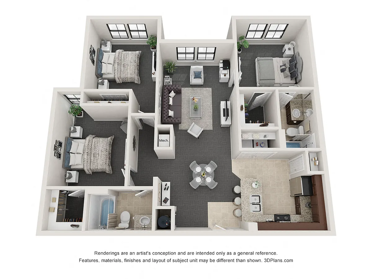 Floor plan Three Bedroom Two Bath