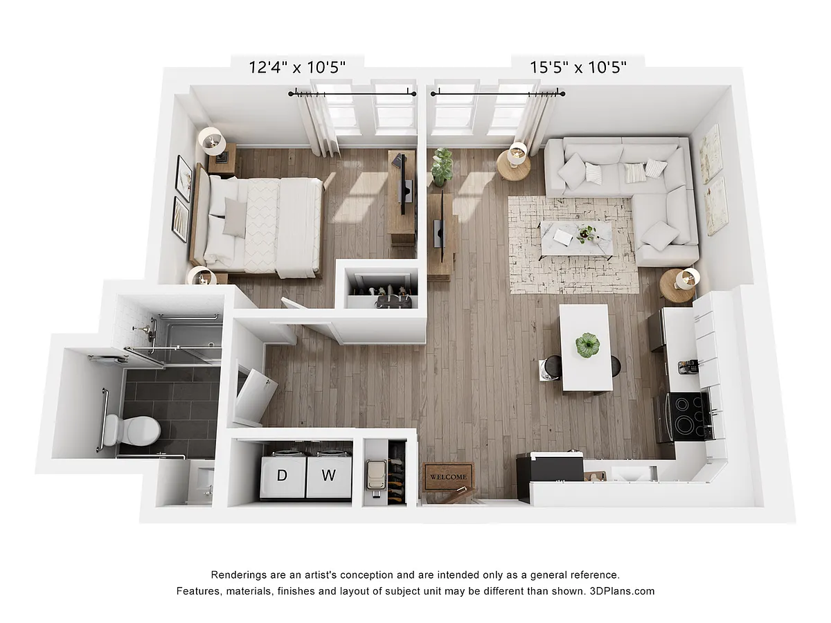 Floor plan 1 Bedroom 1 Bathroom | 676 ADA