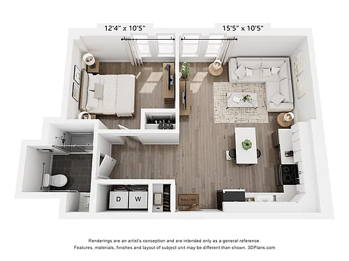 Floor plan 1 Bedroom 1 Bathroom | 676 ADA