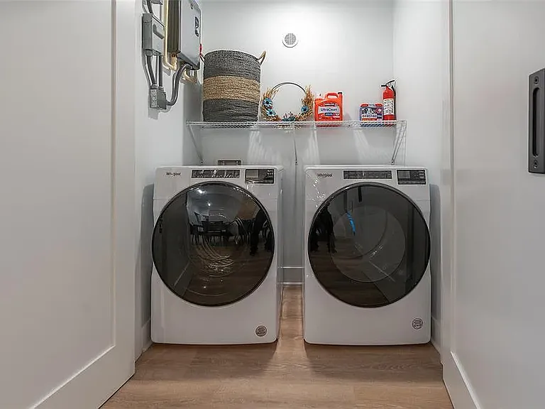 washer dryer in house, off living room