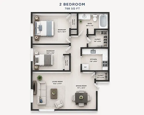 Floor plan WARREN CLUB TWO BEDROOM
