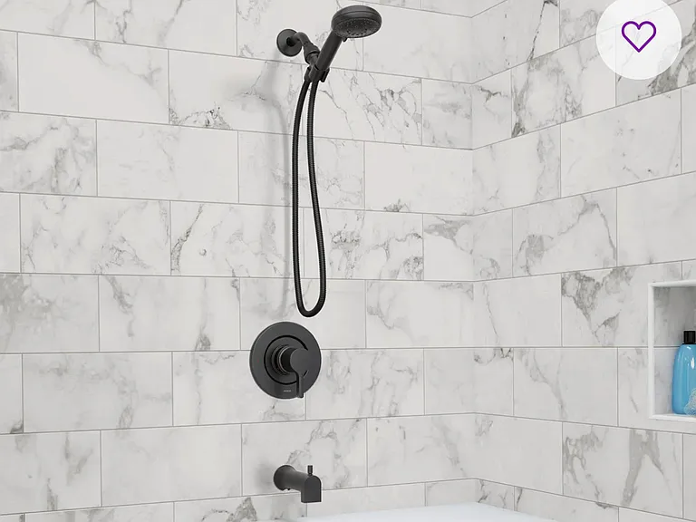 Similar tile work and faucets that are currently being renovated in the bathroom