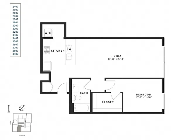 Floor plan 1 Bedroom A10