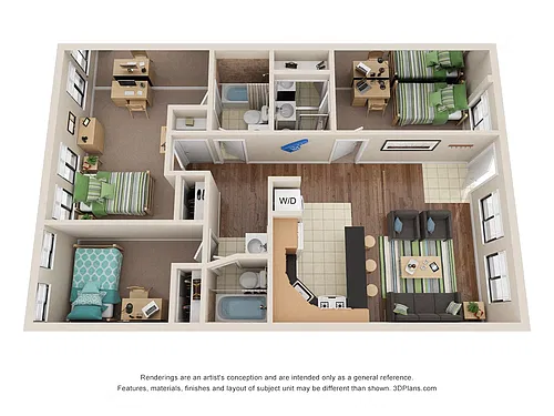 Floor plan 3 Bed 3 Bath 800 sqft