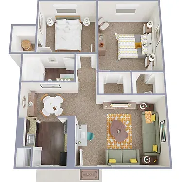 Floor plan Sequoia 2 Bedroom, 1 Bathroom -R