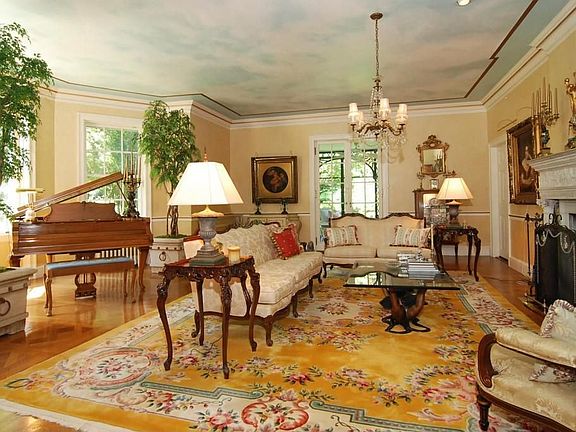 Living Room with Marble Fireplace