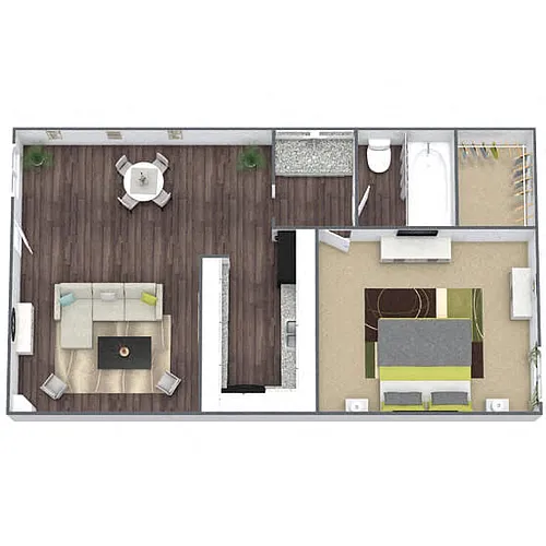 Floor plan A1: 1 Bed 1 Bath