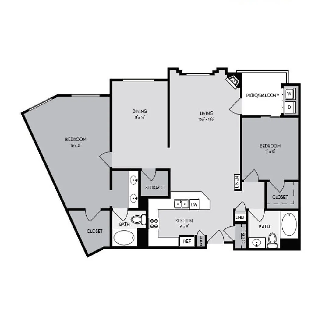 Floor plan 2 Bed, 2 Bath (Sapphire Plan - Renovated)
