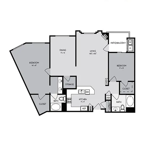 Floor plan 2 Bed, 2 Bath (Sapphire Plan - Renovated)