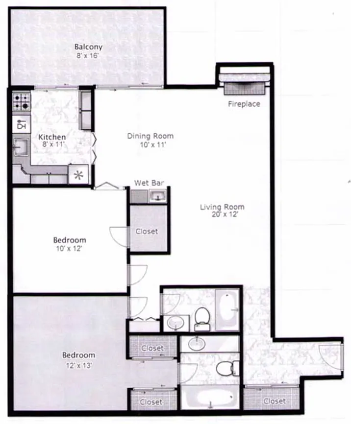 Floor plan 2 Bed x 2 Bath