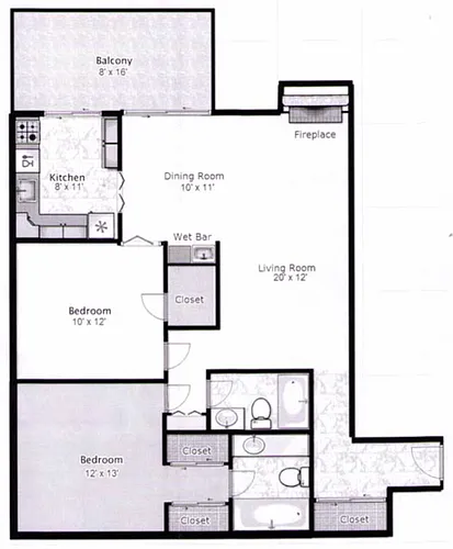 Floor plan 2 Bed x 2 Bath