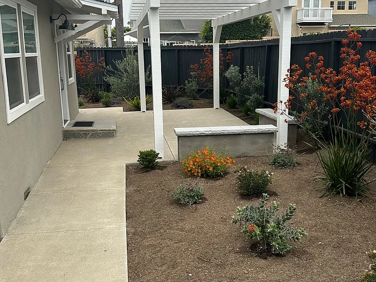 City is making me remove the pergola but there still is a nice patio with bench seating and large enough to accommodate a table and umbrella.