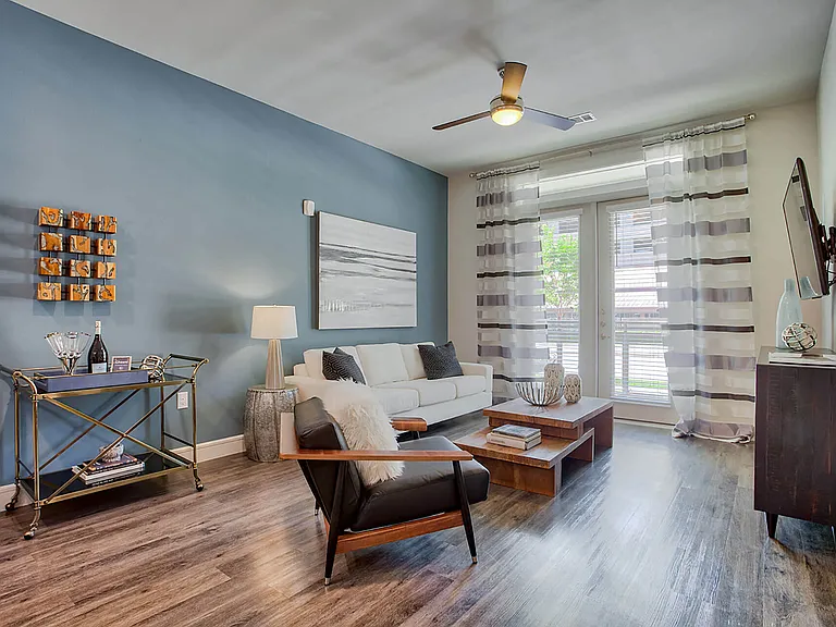 Ceiling fans for air flow in the living room and bedrooms