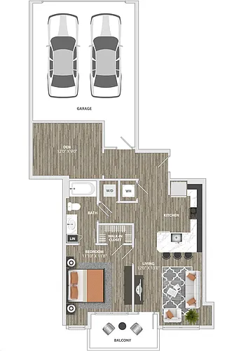 Floor plan A3 - 1 Bedroom - 1 Bath - Den