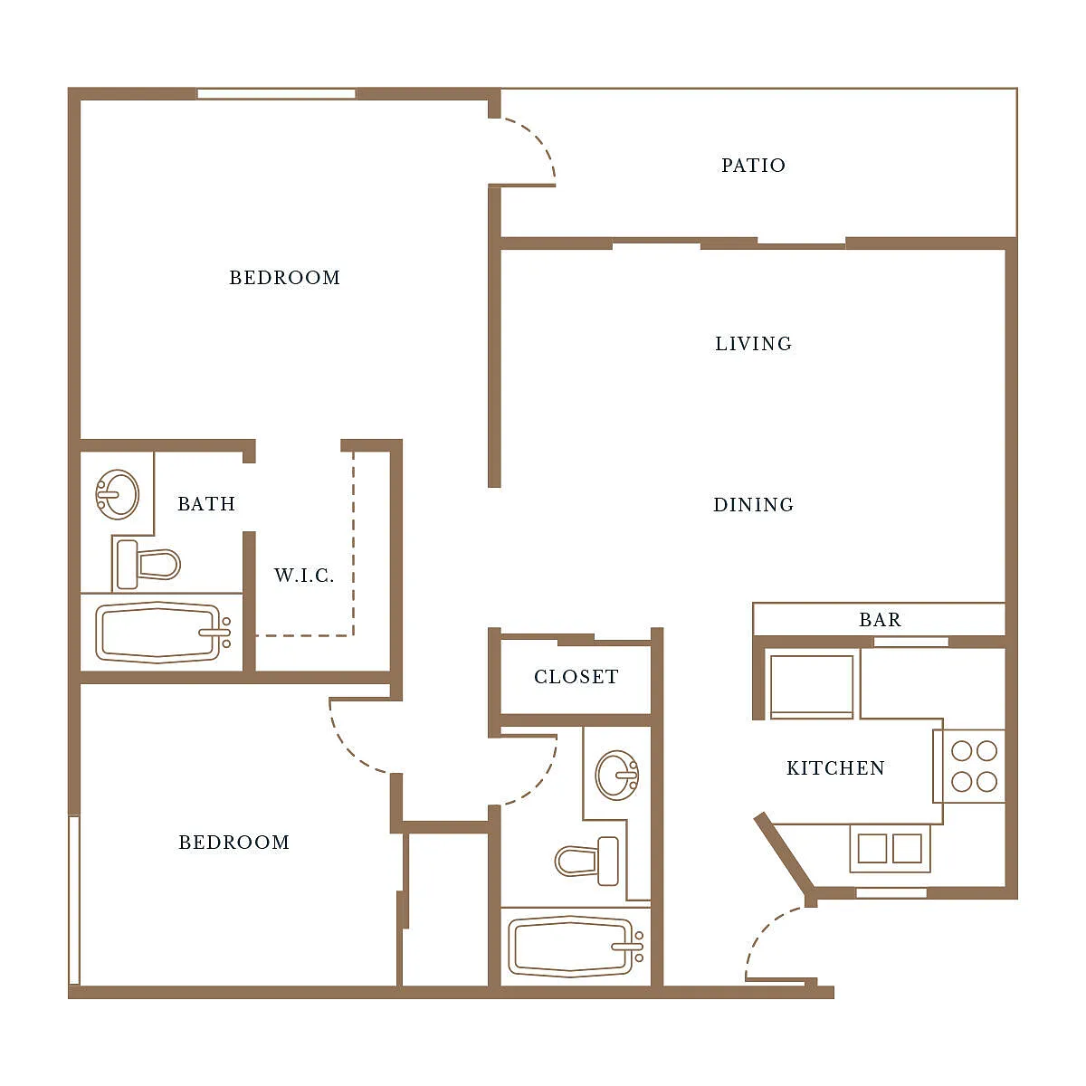 Floor plan 2 Bed, 2 Bath A